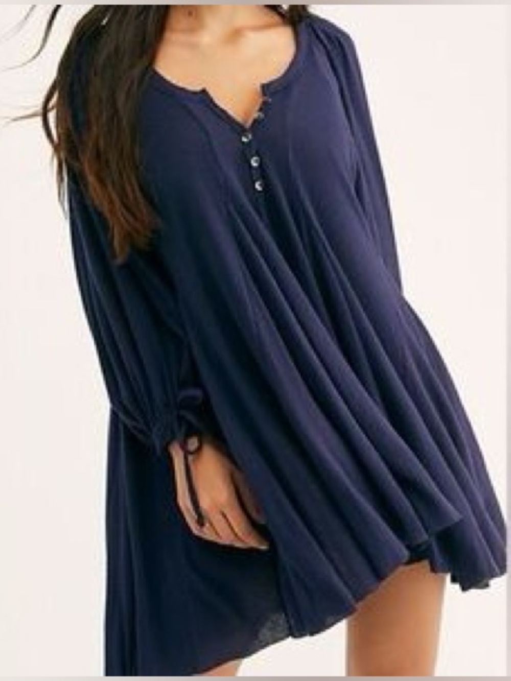 Free People Winter Sun Tunic Dress Navy Blue Size Medium Boho Flowy. 1